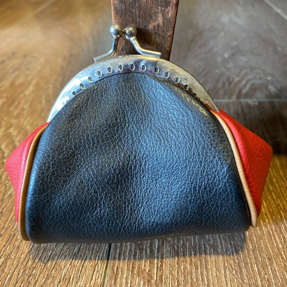 Vintage Leather Style Black and Red Coin Purse HandMade NWOT